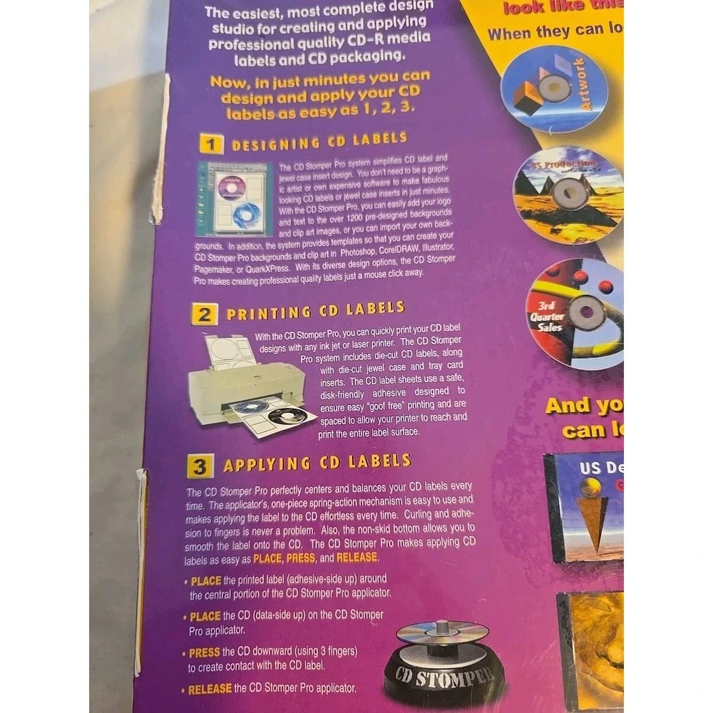 New Sealed CD Stomper Pro CD Labeling System Label Maker Apply Print Design Kit